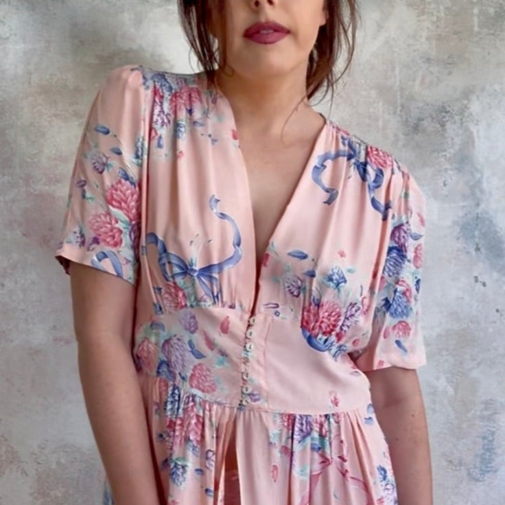 Dress 1940s Floral Print House Gown