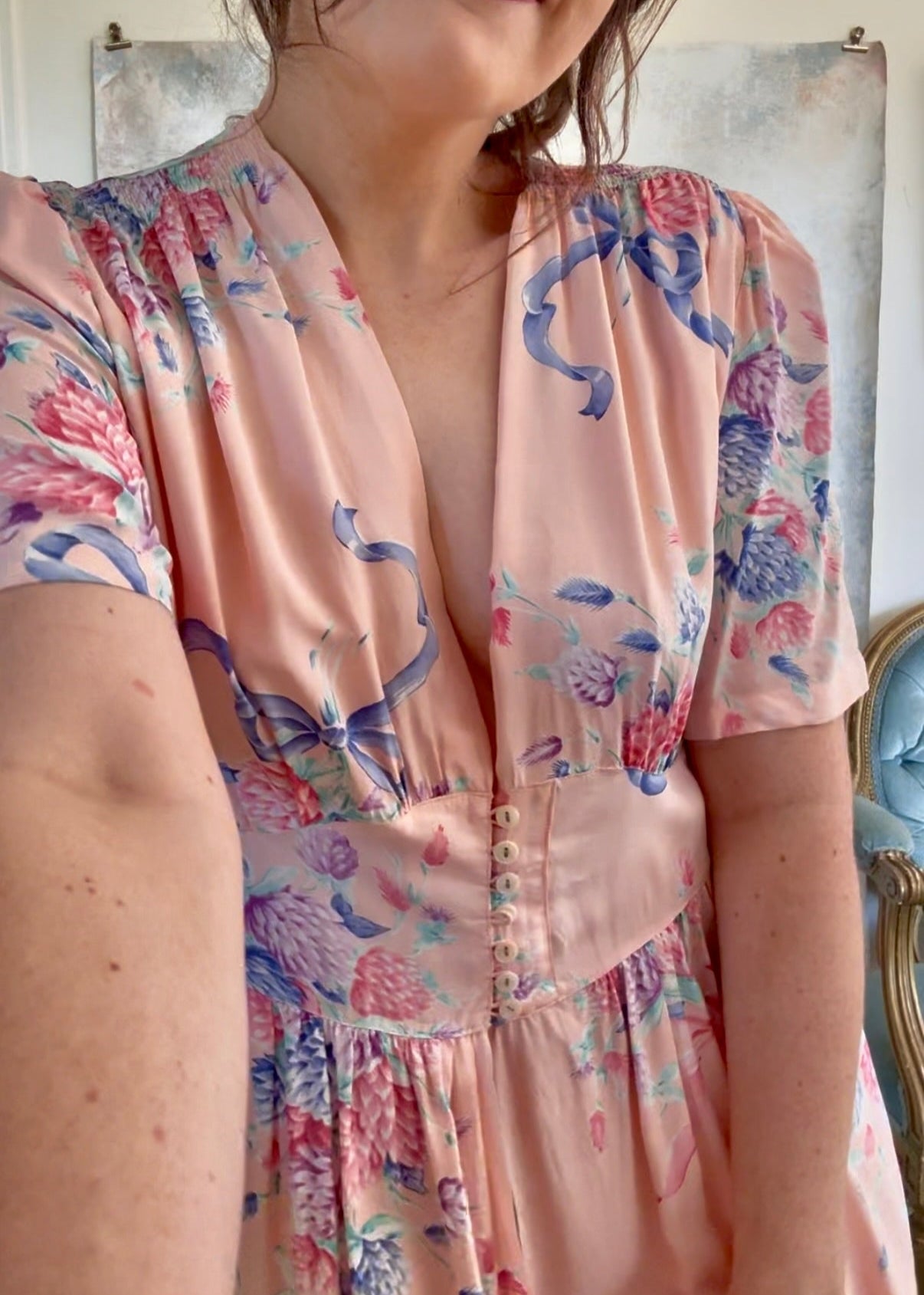Dress 1940s Floral Print House Gown