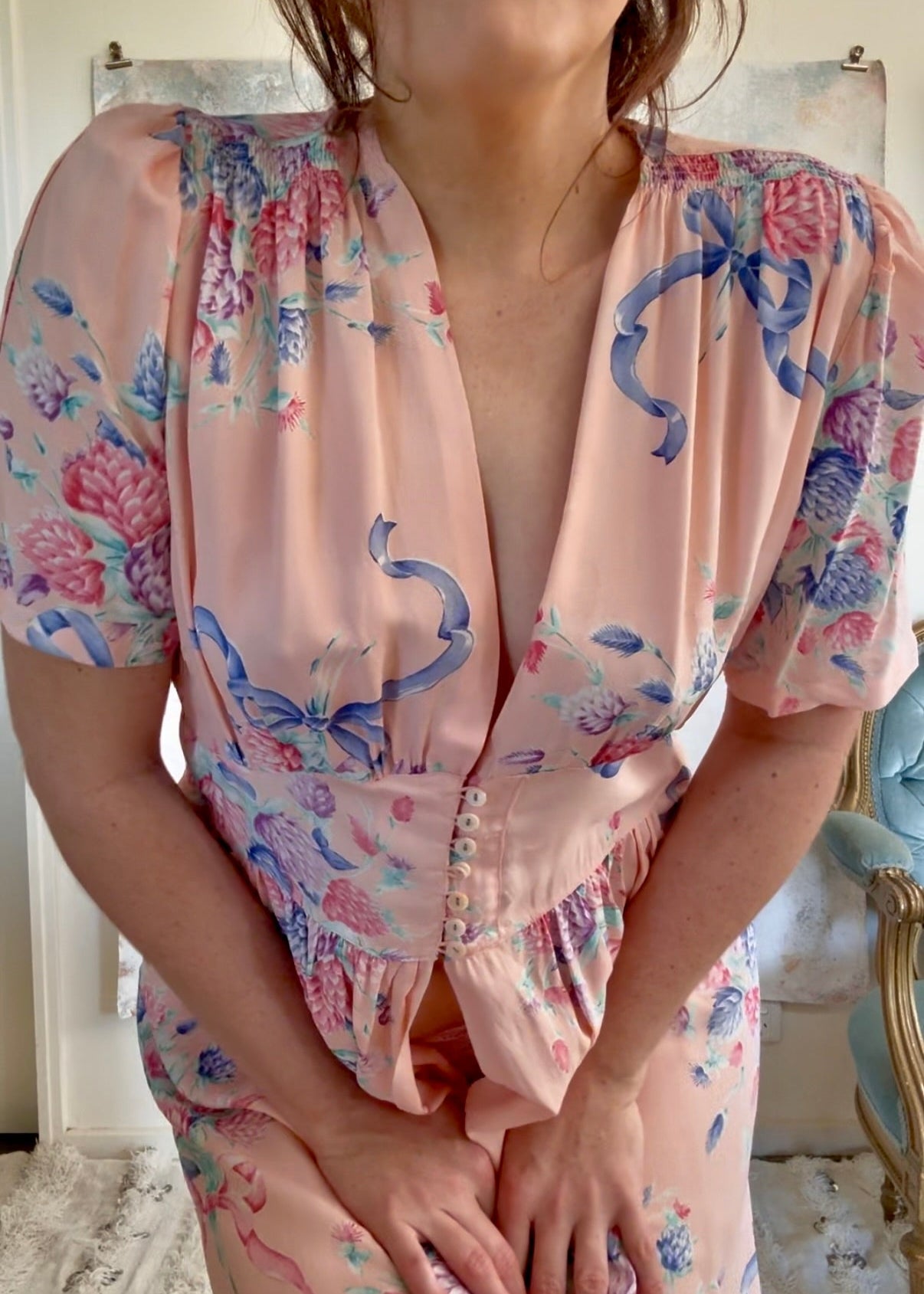Dress 1940s Floral Print House Gown