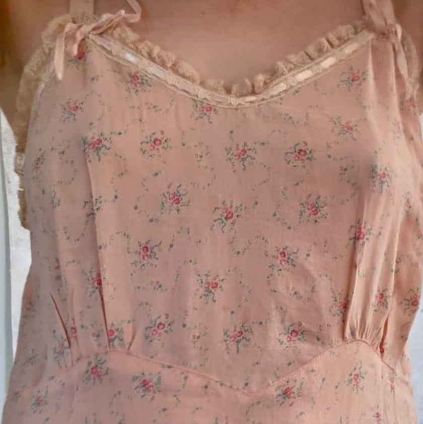 Dress 1920s Floral Cotton Slip