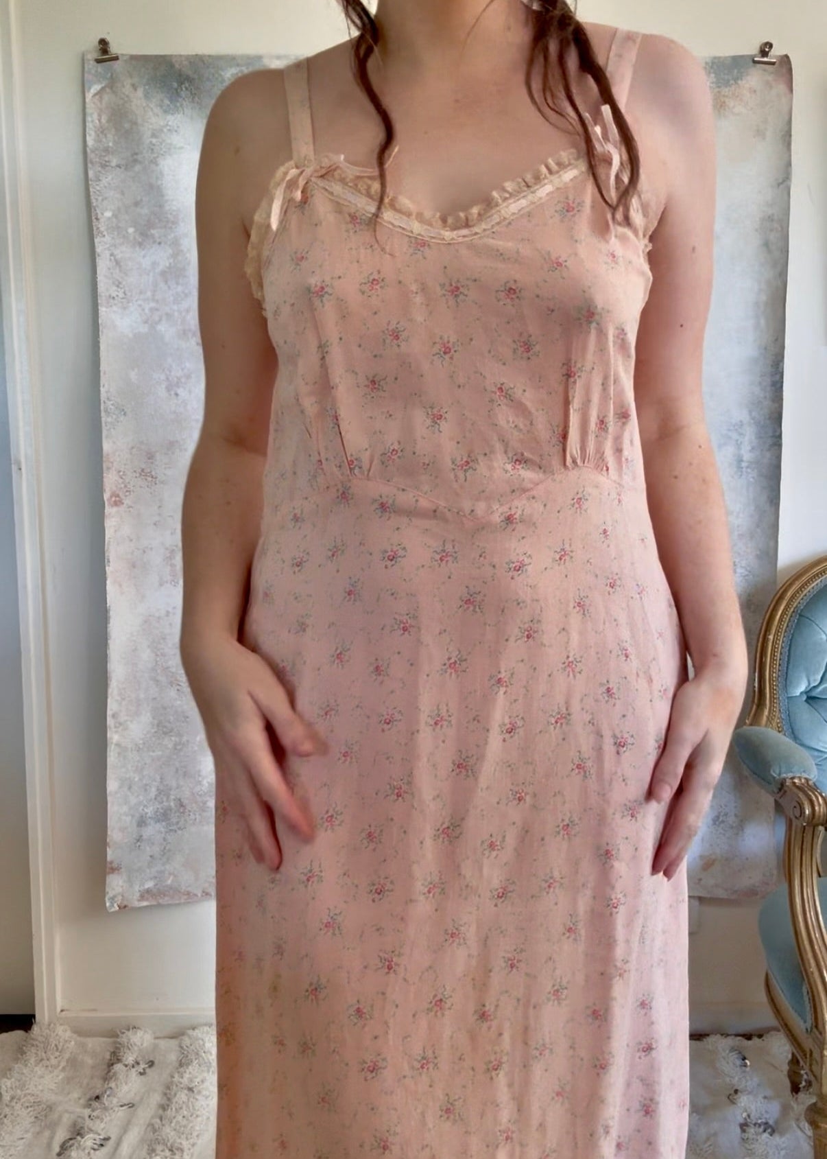 Dress 1920s Floral Cotton Slip