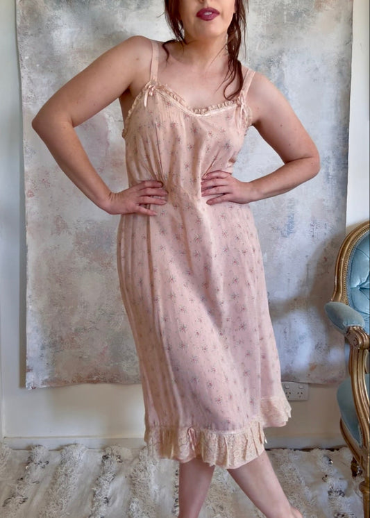 Dress 1920s Floral Cotton Slip