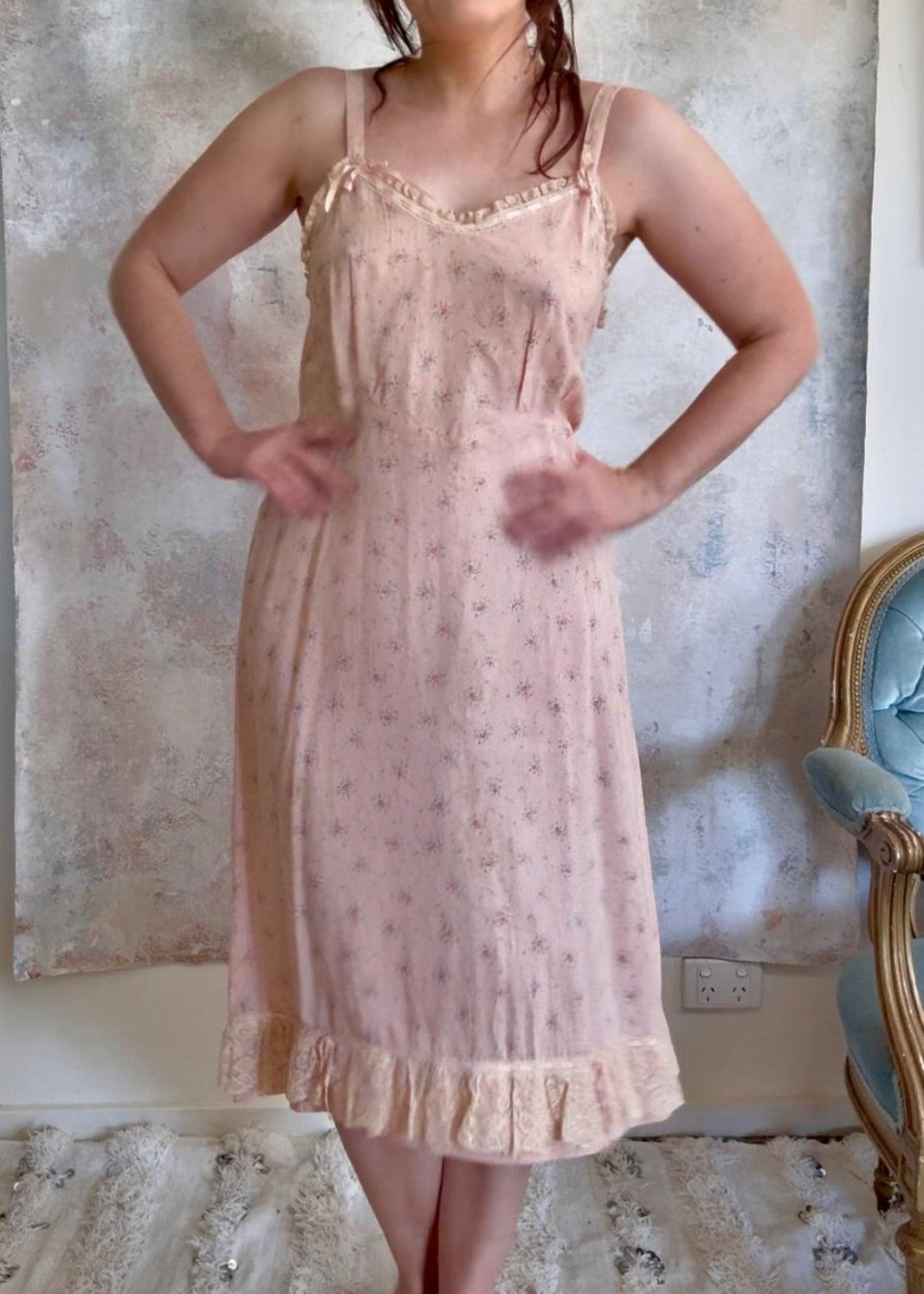 Dress 1920s Floral Cotton Slip