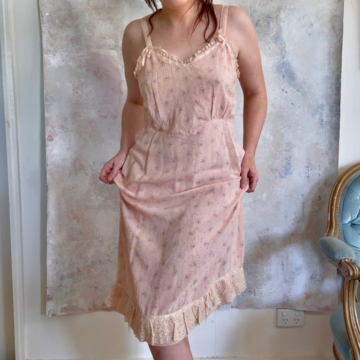 Dress 1920s Floral Cotton Slip