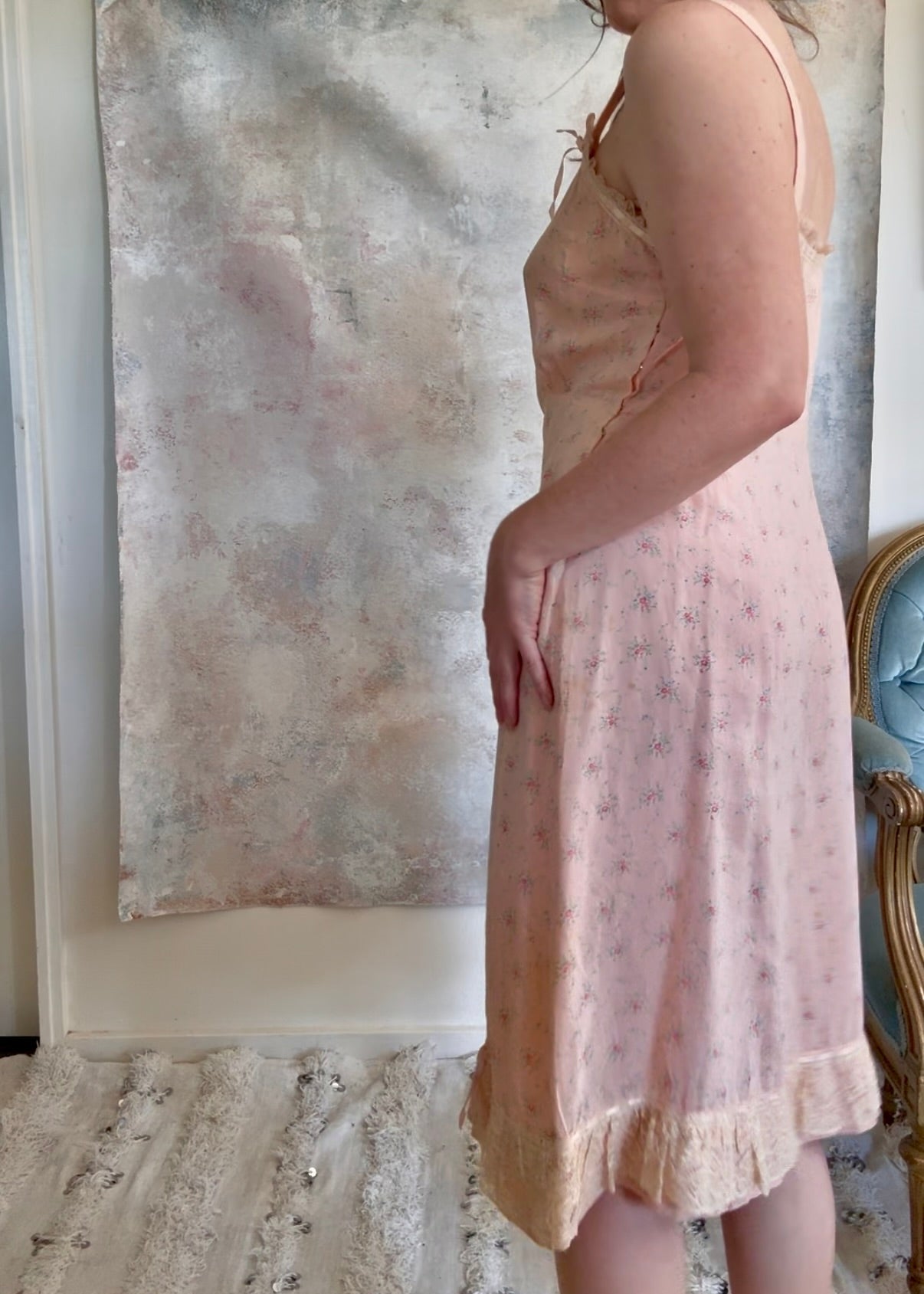 Dress 1920s Floral Cotton Slip