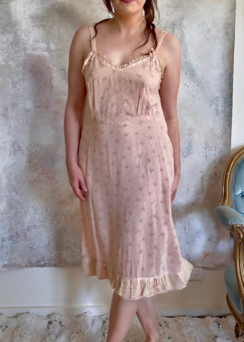 Dress 1920s Floral Cotton Slip