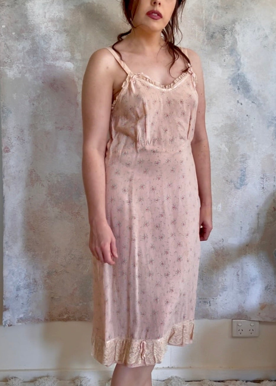 Dress 1920s Floral Cotton Slip