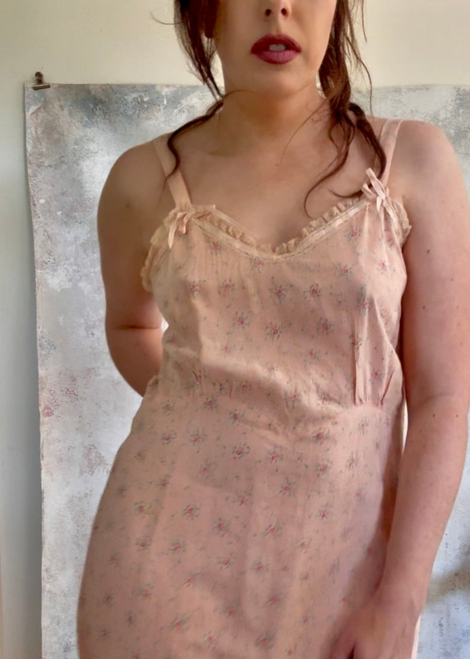 Dress 1920s Floral Cotton Slip