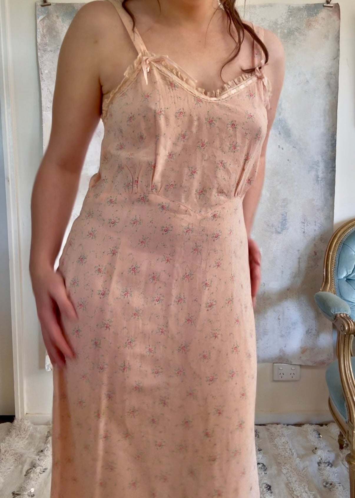 Dress 1920s Floral Cotton Slip