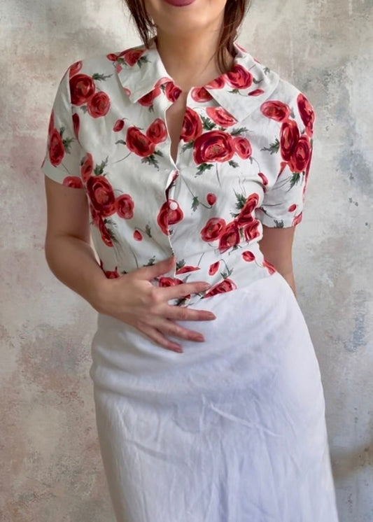 Top 1950s Rose Print Blouse