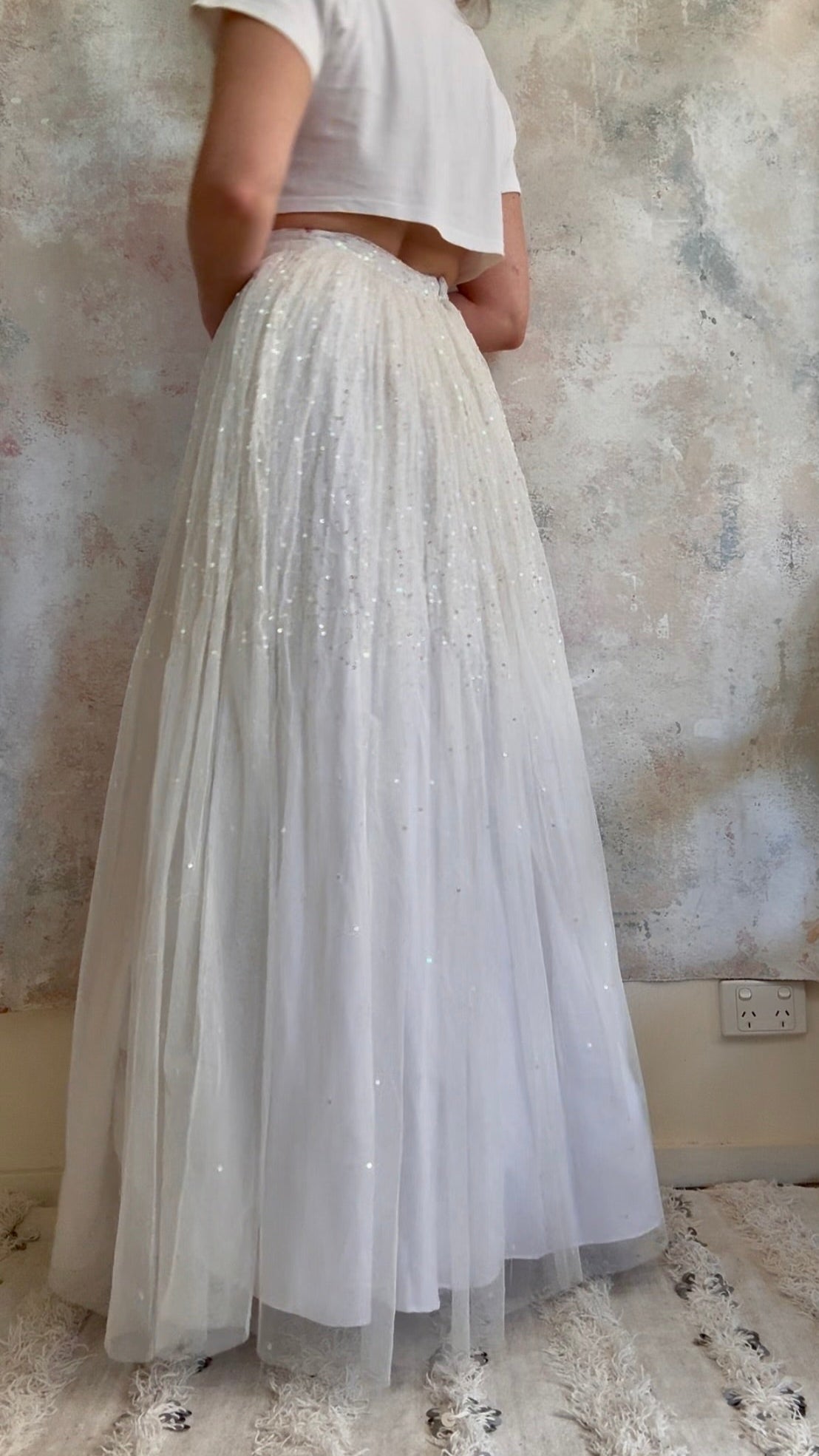 Skirt 1990s White Sequin Fairy