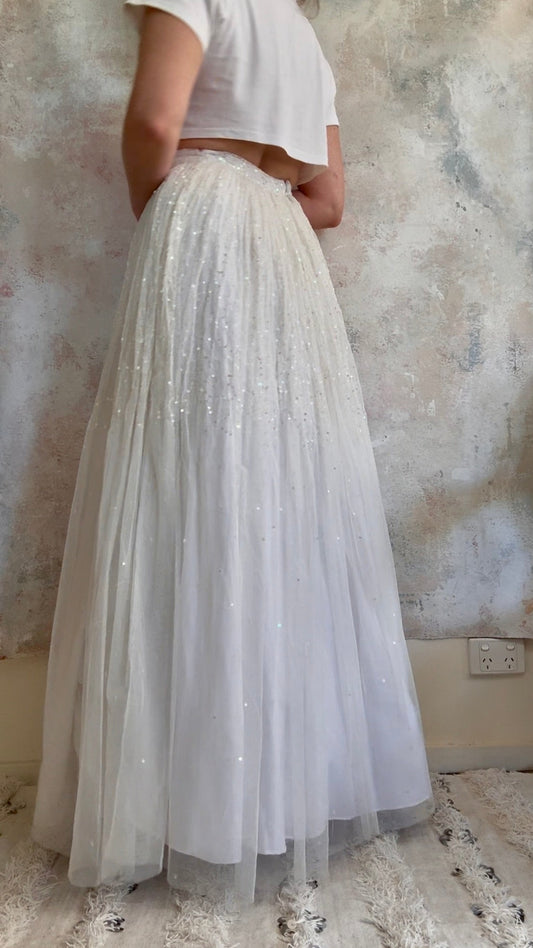 Skirt 1990s White Sequin Fairy
