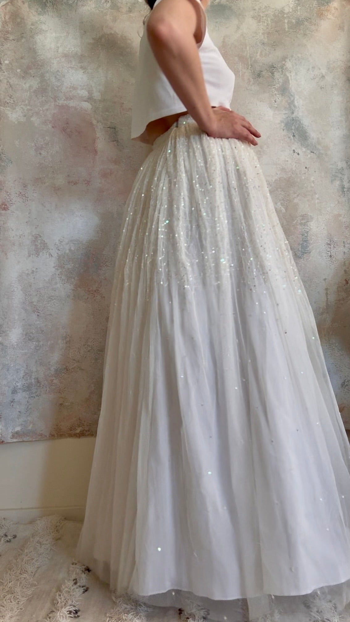 Skirt 1990s White Sequin Fairy