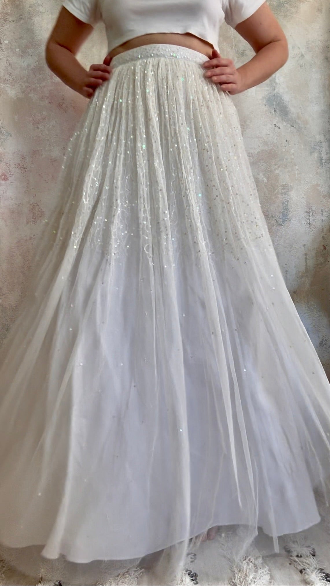 Skirt 1990s White Sequin Fairy