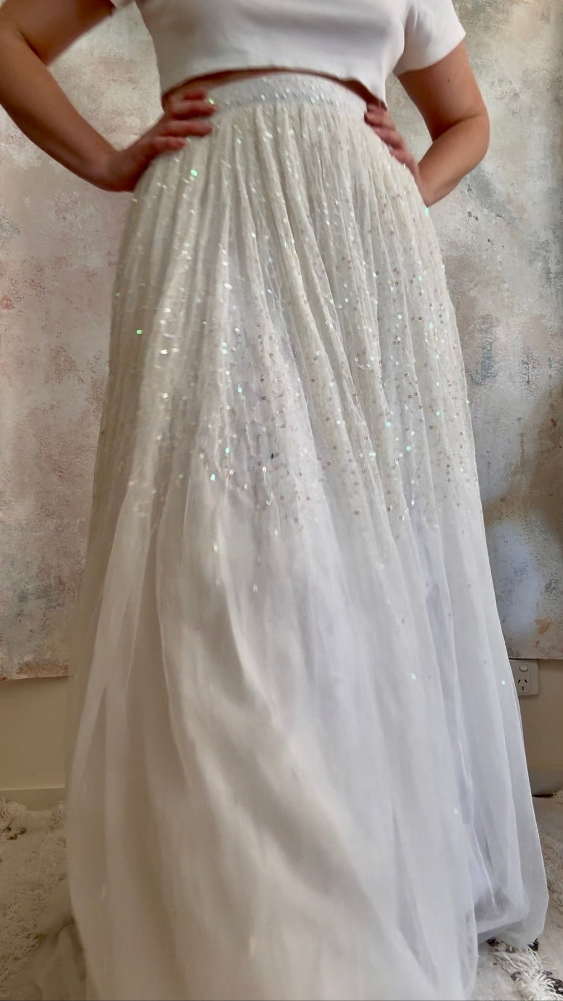 Skirt 1990s White Sequin Fairy