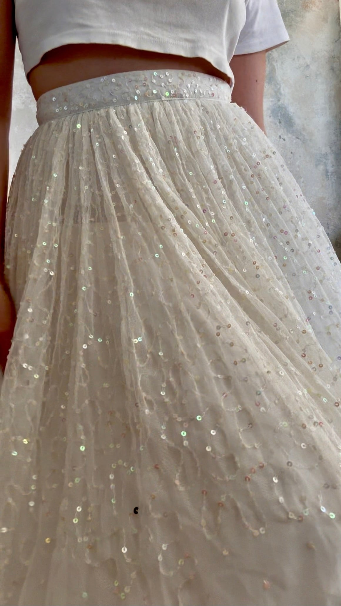 Skirt 1990s White Sequin Fairy